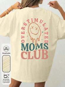 Conjuntos de San Valentín para Mujer, Camisetas de Verano para Mujer con Estampado Gráfico 'Overstimulation Mom Club', Cuello Redondo, Manga Corta, Estilo Casual Simple para Uso Diario, Color Negro, Camisetas con Estampado Gráfico para Cumpleaños de Mamá, Ropa de Verano Divertida con Estampados de Mamá, Camisetas de Verano con Estampados de Caras y Letras, Holgadas y Cómodas, Camisetas Benito Bowl - Albaricoque - Ver 4