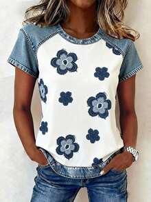Women's Casual T-Shirt With Print, Round Neck And Short Sleeve - 多色 5 - 查看 1