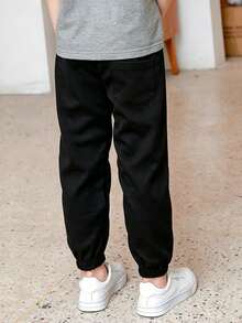 1pc Boys' Solid Color Casual Pocket Drawstring Cargo Pants, Suitable For 4-7 Years Old, Spring New Arrival - Black - View 5