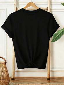 Camiseta de Manga Corta con Cuello Redondo Estándar para Mujer, Primavera/Verano, Estampado Lindo de Cebra - Blusa Casual de Cuello Redondo, Adecuada para Atuendo Diario de Viaje al Aire Libre - Negro - Ver 2