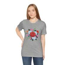 T-Shirt With Red Rose Bouquet Print | Botanical Flower Graphic Tee Blouses For Women > Shirt Blouses For Ladies - 黑色 - 查看 3