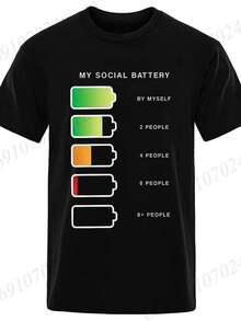 New Fashion T-Shirt For Men And Women, Unisex Social Drum Introvert Print Sports T-Shirts, Casual Men's T-Shirt, Unisex Fashion T-Shirt - 黑色 - 查看 1