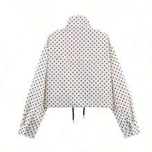 Chaqueta Holgada de Manga Larga con Estampado de Lunares para Mujer, Moda de Otoño, Cuello Alto con Cierre de Cremallera - Blanco - Ver 11