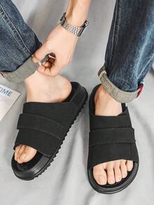 Sandalias de alta gama para hombres, pantuflas casuales versátiles para ir al trabajo y viajes de verano - Negro - Ver 3
