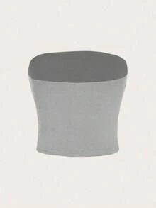 Top casual ajustado sin tirantes negro para mujer, adecuado para el verano - Gris Claro - Ver 2