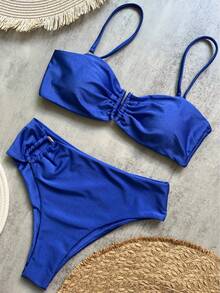 Bikini Bandeau Push Up para Mujer, Traje de Baño Sexy 2026, Conjunto de Bikini Brasileño con Tanga, Trajes de Baño Sólidos para Playa - UT01 - Ver 2
