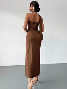 Vestido suelto con mangas acampanadas asimétricas de color marrón moca para mujer, vestido largo de moda, ropa de primavera/verano, adecuado para ir al trabajo, elegante, sexy, vacaciones, playa, estilo bohemio, Hawái, festivales de música, fiestas, atuendo de trabajo - Marrón Mocha 2 - Ver 2