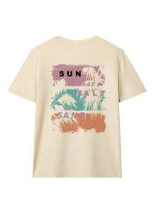 New Women's Summer T-Shirt, Minimalist, With Letter Print And Sunset Maple Leaves, Round Neck, Short Sleeve, Dark Gray Color, Modern And Versatile, Suitable For Casual Daily Wear And Vacation - 杏子 3 - 查看 2
