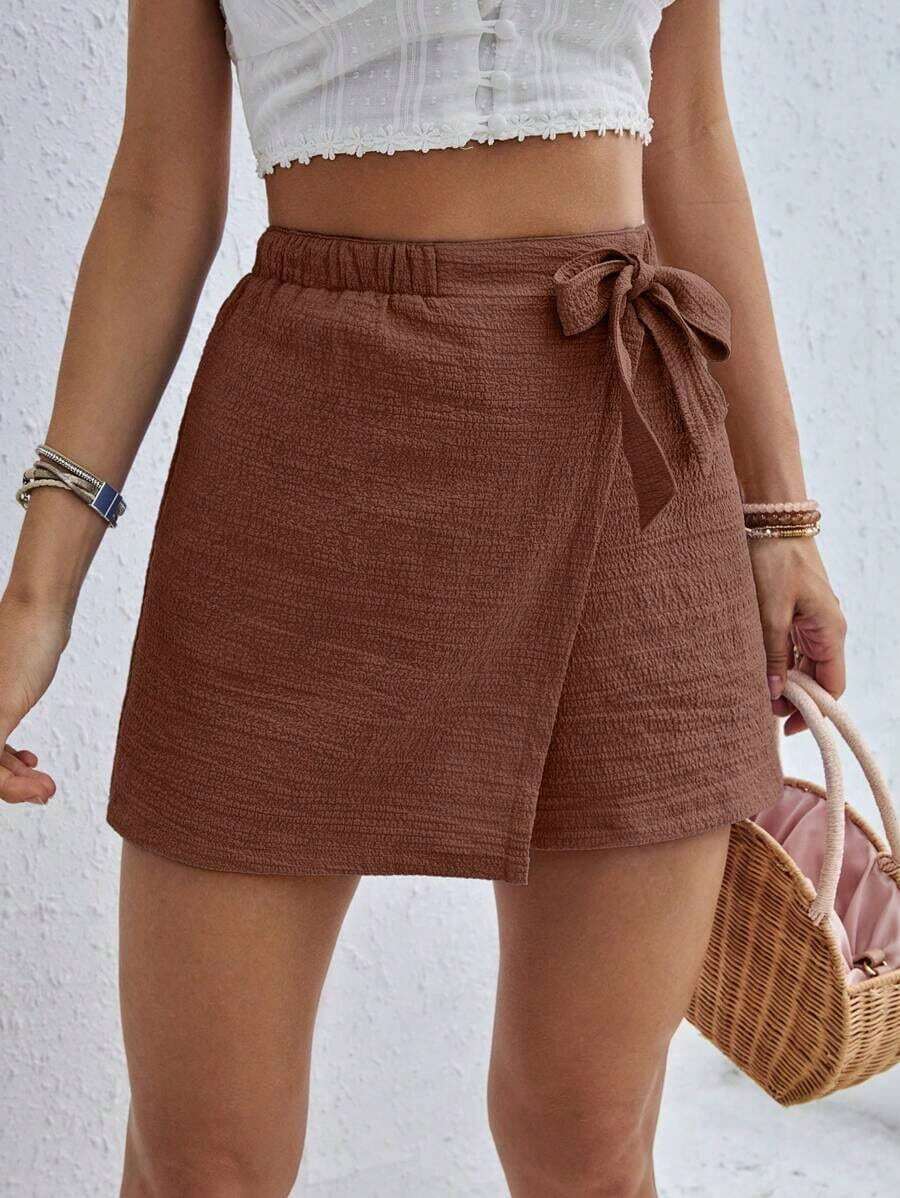 Frenchy Pantalones de verano, shorts cómodos con lazo para mujeres, pantalones informales - Marrón Chocolate - Ver 1