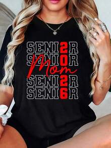 100% Cotton Retro T-Shirts For Women, For Graduation Mom 2026, Class Of 2026 - 黑色 - 查看 1