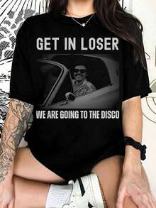 H-HarryS S-StylesS "Get In Loser We Are Going To The Disco" Funny Retro Fan Black Graphic T-Shirt - Black - View 1