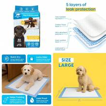 Animal Planet Almohadilla de entrenamiento para cachorros para perros 50 unidades almohadillas de entrenamiento para orinal. 5 capas de protección contra fugas que absorben la orina y se convierte en gel al instante. Almohadillas de entrenamiento para cachorros para bolígrafo de perro, sin pañuelos de baño - Paquete de 50 - Ver 1