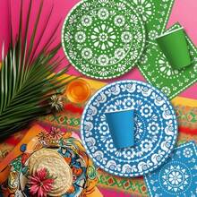 DMexican Fiesta Party Decorations, Mexican Papel Picado Decorations Theme Cinco De Mayo Party Plies For Taco Carnival Birthday Baby Shower, Disposable Paper Plate, Napkin, Cup, Serves 24 - Nhiều màu - Xem 3
