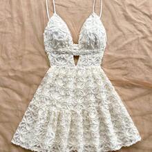 WYWH Women's Boho White Floral Mini Dress With Spaghetti Straps And Ruffle Flounce Hem, Perfect Sleeveless Summer Beach Wear White Summer Dress Beach Vacation Dress White Floral Dress Vacation Dress Boho White Dress - Blanco - Ver 5