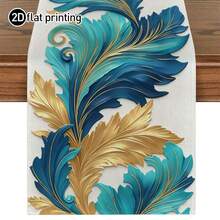 1 pieza Mantel con estampado de plumas de pavo real, disponible en múltiples tamaños, adecuado para comedor en el hogar, decoración de cocina, decoración del hogar, fiestas al aire libre y decoración de restaurantes, con textura similar al lino - Multicolor - Ver 9