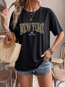 Women's Plus Size Oversized T-Shirt With Heart And Leopard Print - Chic Casual Clothing For Women, Women's Casual Graphic Print T-Shirt | Summer 2026 - -2 - 查看 2