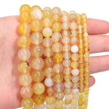 1pc Natural Stone Beads, Yellow Striped Agate Round Beads 4/6/8/10mm, Natural Stone Beads Suitable For DIY Bracelets, Necklaces, Phone Charms, Jewelry Making - Yellow Striped Agate - View 3