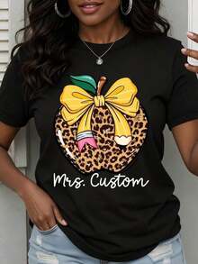 Cool Summer Casual T-Shirt With Leopard Print And Yellow Bow, Graphic T-Shirt For Women, Casual Summer Top, Fashion Design, Cute Fruit Print, White T-Shirt. - 黑色 - 查看 1