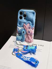 Disney Lilo And Stitch Phone Case : 3D Fluffy Pattern Border Protector Phone Soft Phone Case With A Free Cute Stitch Bracelet Chain Lanyard, Stitch, Lilo, Angel, For Apple 17 Promax 17 Pro 16 15 14 13 12 11 Pro Max XS Max X XR Soft Cover Summer Phone Case - trắng - Xem 5