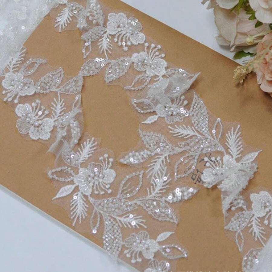 1 Yard Heavily Beaded & Sequined Lace Trim, Mesh Fabric For DIY Wedding Dress Decoration - Lace - View 1
