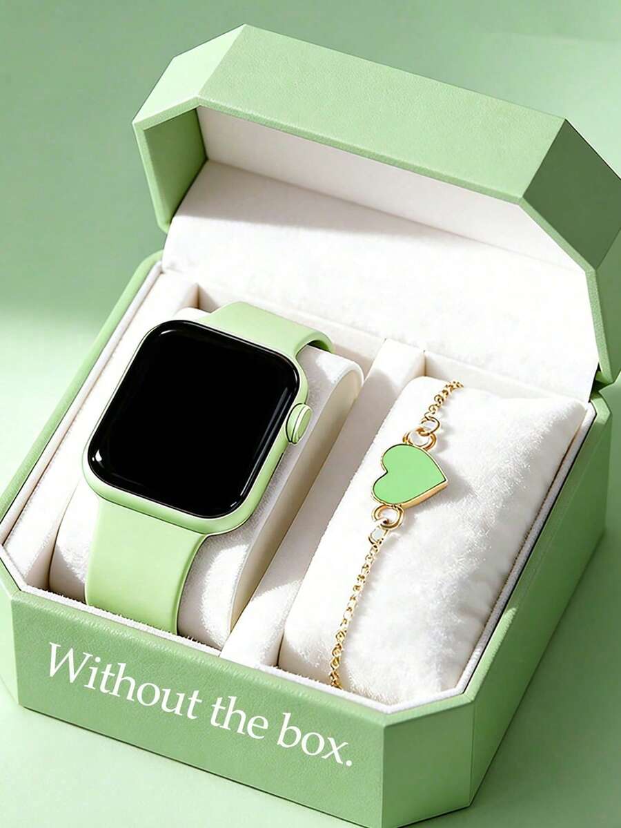 2pcs/Set, New Square Digital LED Screen Watch With Heart-Shaped Bracelet Set, Great For Parties, Decorations, And Mother's Day Gifts - Multicolor - View 1