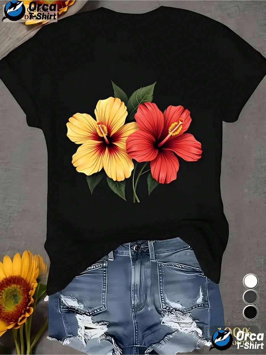 Camiseta casual para el hogar y el ocio con diseño creativo, estilo de pareja, moda casual para exteriores de manga corta, adecuada para todas las estaciones, con un estilo único y elegante. - Negro - Ver 1