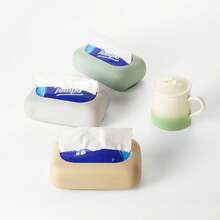 1pc Suction Cup Silicone Tissue Box Holder, Tissue Storage Rack, Firmly Adheres To Desk, Tile, Glass Countertop, Suitable For Living Room, Cabinet And Bathroom, Easy To Take Tissues - Multicolor - View 3