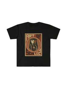 100% Cotton T-Shirt With Vintage Dragon Graphic, 1 Piece, Retro Style, Digital Print, 220g, Mythical Creature Art, Casual, Short Sleeve, Crew Neck, Black - 黑色 - 查看 1