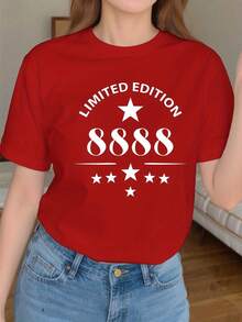 Women's T-Shirt Humorous Years Limited Edition 8888 - Limited Edition Number 8888, Casual Top Made Of Pure Cotton With A Slim Fit, Featuring The Number 888 Symbol, Machine Washable, Suitable For Chinese New Year, Birthdays And Special Occasions. - 紅色 - 查看 7