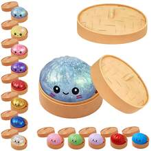 Dumpling Squishy Toy With Steamer Box, Blue Flash Glitter Slow Rising Fidget Squishies, Sensory Toys For Classroom, Stress Relief Anxiety Fidgets For Adults Kids, Kawaii Food Shaped Collectible Squishies, Party Favors, Soft Pinch Gift, Blue Flash - 藍色的光澤 - 查看 8