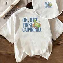 Printed T-Shirt With Front And Back Designs, Capri Chana, Cocktail Print, Casual Short Sleeve Round Neck For Women, Comfortable Fit, Classic Design, Fashion Item, Double-Sided Printed Top For Women. - 白色 - 查看 6