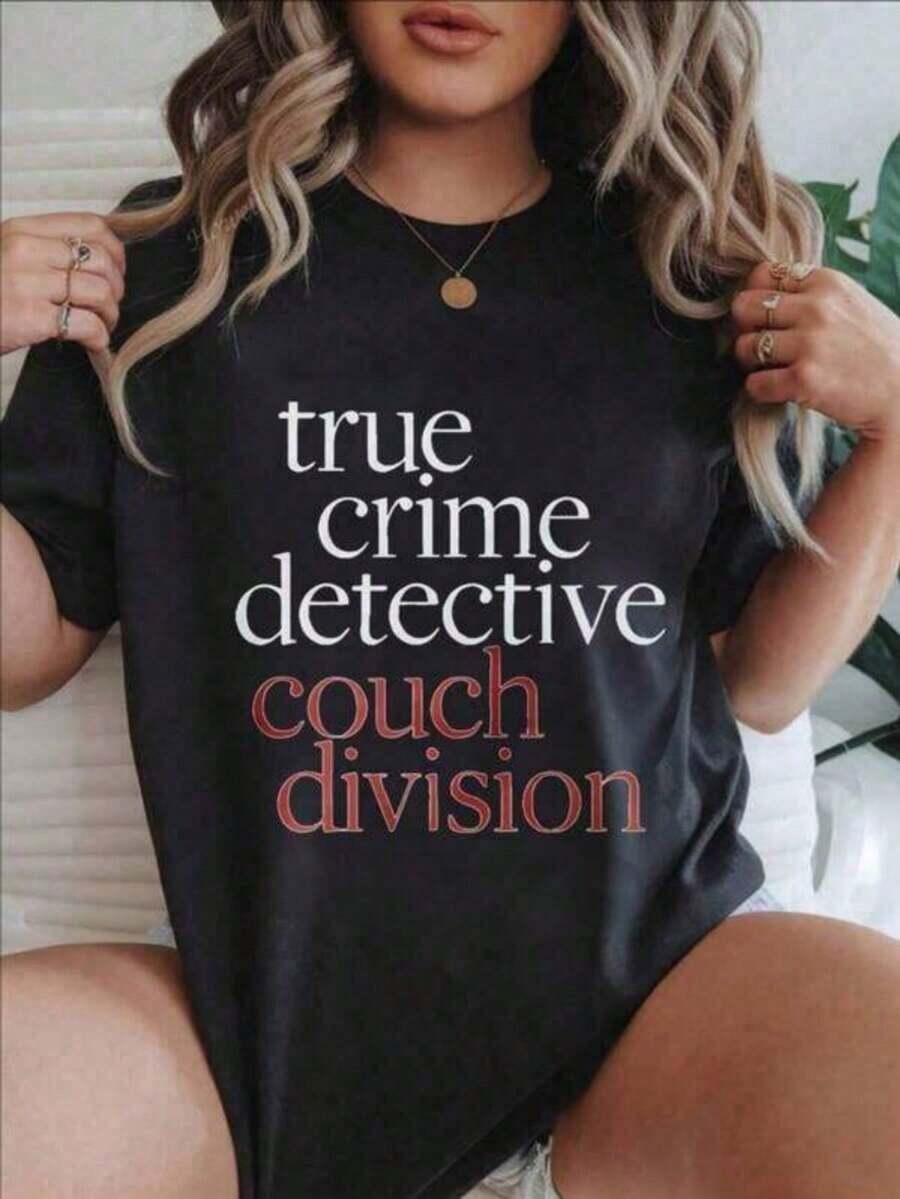 Casual Clothing GraphicWomen's T-Shirt True Crime Detective Couch Division T-Shirt Blouses For Women>Shirt - 黑色 - 查看 1