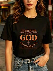 Designed For Modern, Stylish, And Comfortable Women, This  Everyday T-Shirt Featuring The Phrase "I Am Older And Wiser, Because God Has Blessed Me" Makes A Faith-Based Gift For Family And Friends. It Has A Summer Music Festival Vibe In Pink. Made From Premium Soft And Breathable Fabric, This Comfortable Tee Is Designed For All-Day Comfort And Is Versatile Enough For Everyday Wear, Perfect For Casual Outings. - 黑色 - 查看 12