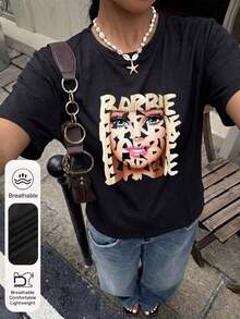 [Local Delivery]Women's T-Shirt Short Sleeve Printed T-Shirt For Women, Spring Clothes, Holiday Outfit, Black For Summer, Beach Look, Vacation Style, Country Style, Office Outfit For Women. - 黑色 - 查看 6