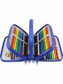 Large Capacity Zipper Pencil Case, Multi-Functional Pencil Bag, 72 Slots Color Pencil Box With 3 Big Holes For Pencil Sharpener, Eraser And Pencils - Single Piece - View 6