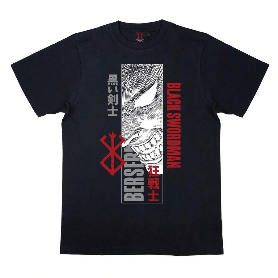 Camiseta unisex unisex B1erserk Black swoR1DS1Man Anime UniS1ex de 220 g, de algodón grueso, textura suave y tacto agradable, cómoda y respetuosa con la piel. Su estilo clásico y sencillo nunca pasa de moda, ideal para el día a día, actividades deportivas, viajes, vacaciones y cualquier ocasión informal. - Negro - Ver 1