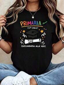 Fashionable Women's T-Shirt, 100% Cotton, In Black And White, With Letter And Pattern Print Designs. Short-Sleeved Style | The Perfect Garment For This Summer! Ideal Fit, Comfortable And Stylish. Premium Quality | Very Suitable For Everyday Wear, Travel, The Beach, University, And Temporary Jobs; Breathable And Versatile. - 黑色 - 查看 7