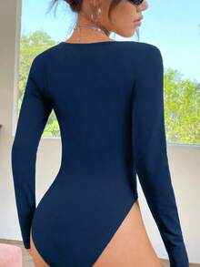 ajustado de cuello cuadrado - Azul marino - Ver 2