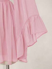 Vestido corto elegante de manga larga con cuello en V y cintura ceñida de unicolor para mujer - Rosa - Ver 9