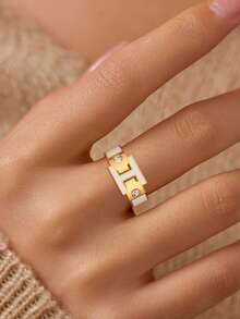 1 Piece French Romantic Luxury Letter H Couple Rings Non Fading Stainless Steel Colored Enamel Ring Men Women Fashion Jewelry - Letter-h - View 8
