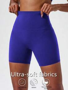 1 pieza Pantalones cortos de yoga elásticos de color nude, adecuados para correr, fitness, ciclismo y otros deportes, pantalones cortos ajustados transpirables y de secado rápido para mujeres en color negro - azul real - Ver 7