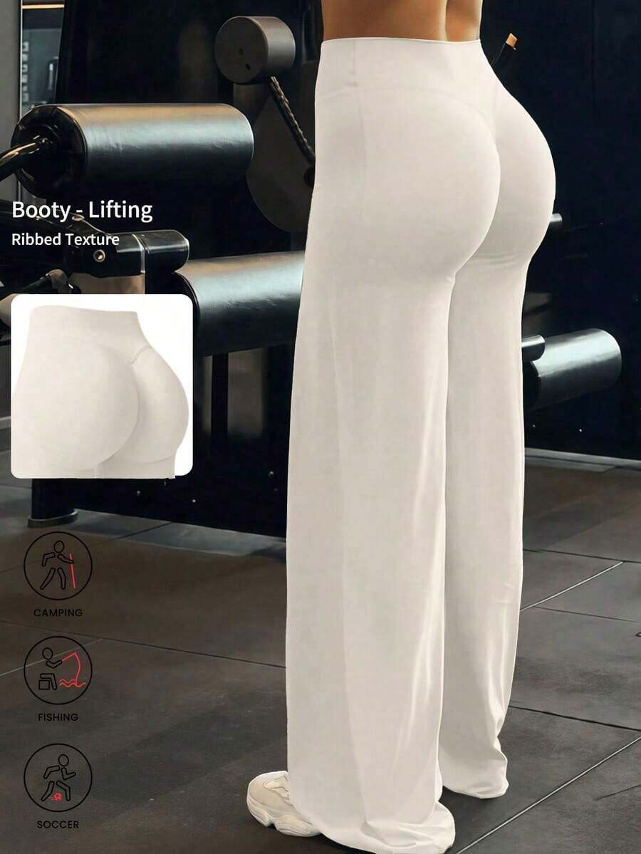 de pantalones anchos de yoga de unicolor y holgados para mujeres, cómodos y versátiles, adecuados para correr, fitness y deportes de yoga - Albaricoque - Ver 1