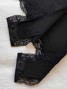 Body de encaje con parches, versátil para uso diario casual de mujer - Negro - Ver 6
