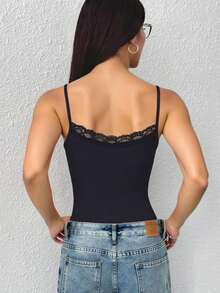 Parte superior de tirantes para mujer con aplique de encaje - Azul marino - Ver 2