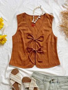 Parte superior de tirantes roja con textura tropical, elegante y bohemia, con lazo adjunto, para invitada a boda en la playa, graduación, día de San Patricio, vacaciones de primavera, festival de música, salida, verano - Café integral - Ver 6
