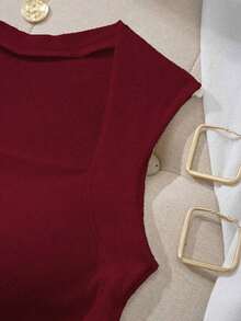 Camiseta sin tirantes con cuello cuadrado, cintura fruncida y sujetador acolchado sin aros - Burdeos - Ver 6