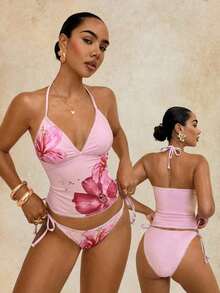 Conjunto de bikini a cuadros de cereza dulce - Rosa Pálido - Ver 8