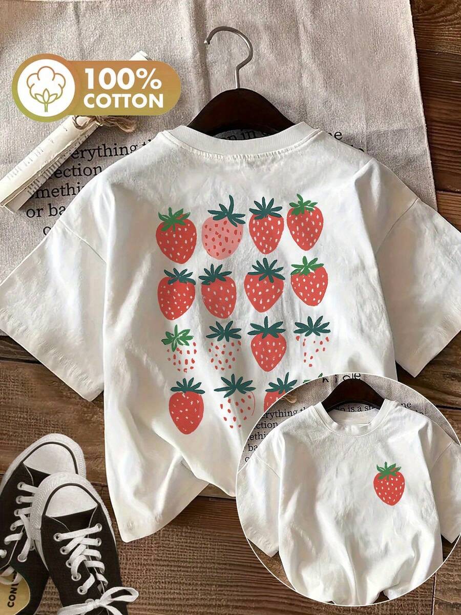 Graphic Print T-Shirt, Short Sleeves And Round Neck, Casual Top For Summer And Spring, Women's Clothing - 白色 - 查看 1