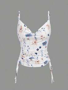 Camiseta sin mangas de estilo hawaiano informal para uso diario y de playa, con estampado floral y escote swing, para el verano, diseño de gráfico, tops para mujer - Blanco - Ver 3