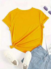 Playera camiseta gráfica dama mujer manga corta cuello redondo básica cómoda fresca ligera moderna juvenil casual estampado frase religiosa tiempo de dios es perfecto letras cristiana corazón - Amarillo - Ver 2